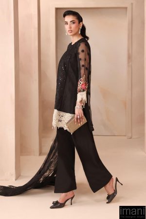 3 Pcs Luxury Pret Black Embroidered Organza Jacquard Suit Mbdw-Mn2502Bb 14 Dw Mn2502Blkd Imanistudio.com