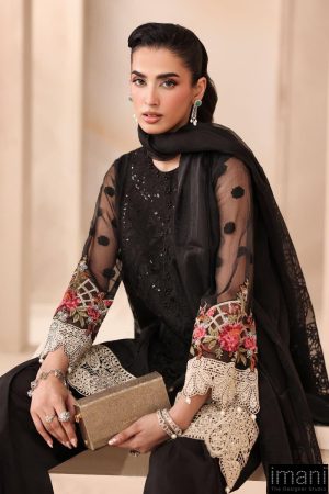 3 Pcs Luxury Pret Black Embroidered Organza Jacquard Suit Mbdw-Mn2502Bb 12 Dw Mn2502Blkf Imanistudio.com