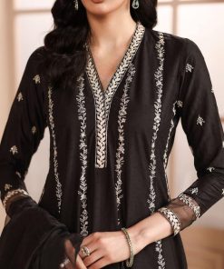 3 Pcs Luxury Pret Black Embroidered Dobby Lawn Suit Mbdw-Mn2509Bk 13 Dw Mn2509Blkd Imanistudio.com