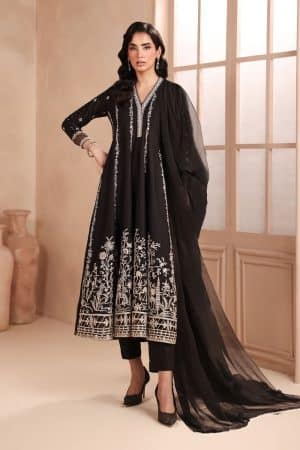 3 Pcs Luxury Pret Black Embroidered Dobby Lawn Suit MBDW-MN2509BK