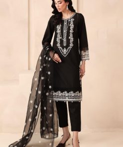 3 Pcs Luxury Pret Black Embroidered Dobby Lawn Suit MBDW-MN2513BL