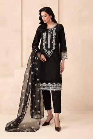 3 Pcs Luxury Pret Black Embroidered Dobby Lawn Suit MBDW-MN2513BL