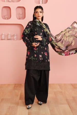 3 Pcs Luxury Pret Black Printed & Embroidered Cotton Suit MBDW-PF2506BP