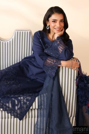 3 Pcs Luxury Pret Navy Blue Embroidered Dobby Lawn Suit Mbdw-Pf2507Nb 8 Dw Pf2507Blueb Imanistudio.com