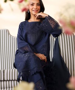3 Pcs Luxury Pret Navy Blue Embroidered Dobby Lawn Suit Mbdw-Pf2507Nb 9 Dw Pf2507Bluec Imanistudio.com