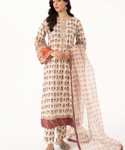 3 Pcs Luxury Pret Off-White Printed Cotton Lawn Suit MBDW-EA2261OW