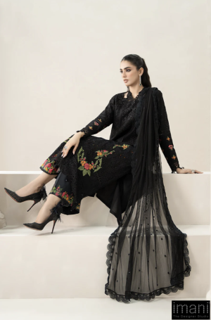 3 Pcs Luxury Pret Black Embroidered Cotton Lawn Suit Mbds-El2501Bl 5 Els 2501Blacka Imanistudio.com