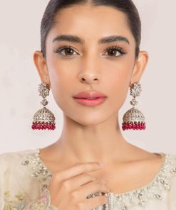 Ruby Red Silver Tribal Jhumki Earrings Fashion Jewellery Imjer-Ef2558Rr 7 Jer 058Ruby Red Imanistudio.com