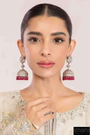 Ruby Red Silver Tribal Jhumki Earrings Fashion Jewellery Imjer-Ef2558Rr 7 Jer 058Ruby Red Imanistudio.com