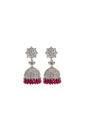 Ruby Red Silver Tribal Jhumki Earrings Fashion Jewellery IMJER-EF2558RR