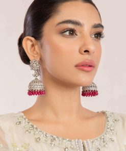 Ruby Red Silver Tribal Jhumki Earrings Fashion Jewellery Imjer-Ef2558Rr 6 Jer 058Ruby Redb Imanistudio.com