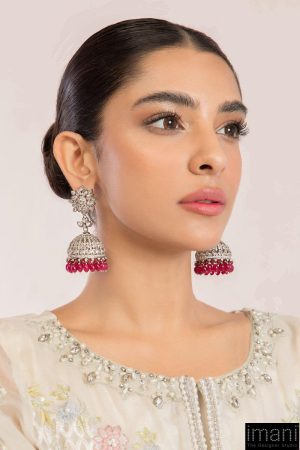 Ruby Red Silver Tribal Jhumki Earrings Fashion Jewellery Imjer-Ef2558Rr 6 Jer 058Ruby Redb Imanistudio.com