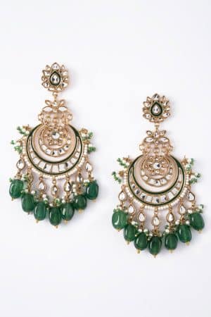 Green Onyx Chaand Earrings Fashion Jewellery IMJER-EA2501GC