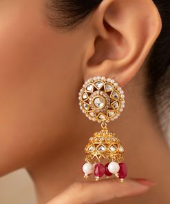 Pink Onyx Jhumka Earrings Fashion Jewellery Imjer-Ea2502Po 7 Jer Ea2502Pinkonyxb Imanistudio.com
