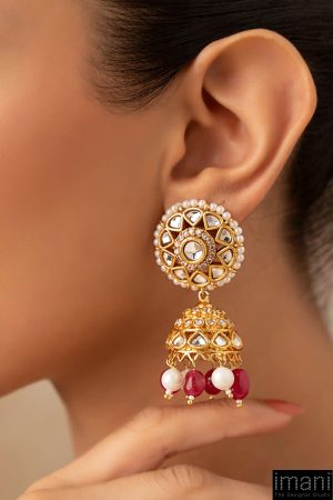 Pink Onyx Jhumka Earrings Fashion Jewellery Imjer-Ea2502Po 7 Jer Ea2502Pinkonyxb Imanistudio.com