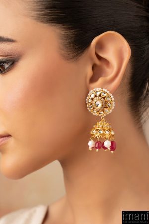 Pink Onyx Jhumka Earrings Fashion Jewellery Imjer-Ea2502Po 8 Jer Ea2502Pinkonyxc Imanistudio.com