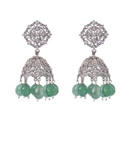 Silver Sparkle Mint Green Jhumka Earrings Fashion Jewellery IMJER-EF2513MG