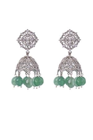 Silver Sparkle Mint Green Jhumka Earrings Fashion Jewellery IMJER-EF2513MG