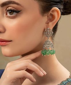 Silver Sparkle Mint Green Jhumka Earrings Fashion Jewellery Imjer-Ef2513Mg 6 Jer Ef25 13Mintgreena Imanistudio.com