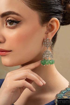 Silver Sparkle Mint Green Jhumka Earrings Fashion Jewellery Imjer-Ef2513Mg 6 Jer Ef25 13Mintgreena Imanistudio.com