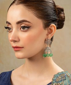 Silver Sparkle Mint Green Jhumka Earrings Fashion Jewellery Imjer-Ef2513Mg 7 Jer Ef25 13Mintgreenb Imanistudio.com
