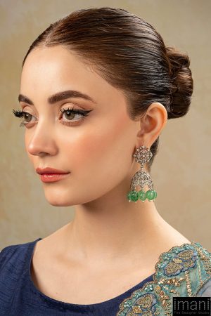 Silver Sparkle Mint Green Jhumka Earrings Fashion Jewellery Imjer-Ef2513Mg 7 Jer Ef25 13Mintgreenb Imanistudio.com