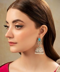 Ferozi Silver Tribal Jhumka Earrings Fashion Jewellery Imjer-Ef2510Fs 7 Jer Ef2510Turq Imanistudio.com