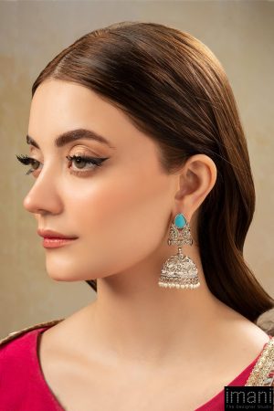 Ferozi Silver Tribal Jhumka Earrings Fashion Jewellery Imjer-Ef2510Fs 7 Jer Ef2510Turq Imanistudio.com