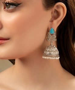 Ferozi Silver Tribal Jhumka Earrings Fashion Jewellery Imjer-Ef2510Fs 6 Jer Ef2510Turqa Imanistudio.com