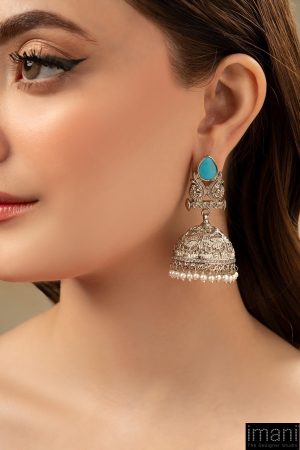 Ferozi Silver Tribal Jhumka Earrings Fashion Jewellery Imjer-Ef2510Fs 6 Jer Ef2510Turqa Imanistudio.com