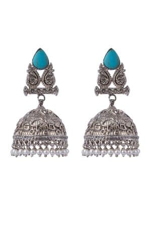 Ferozi Silver Tribal Jhumka Earrings Fashion Jewellery IMJER-EF2510FS
