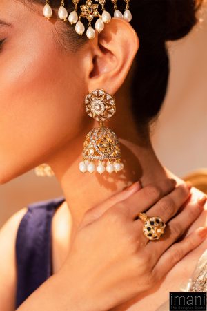 Gold Sparkle Pankhi Jhumka Earrings Fashion Jewellery Imjer-Ef2512Gd 9 Jer Ef2512Goldd Imanistudio.com