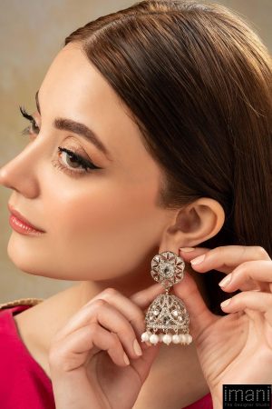 Silver Sparkle Pankhi Jhumka Earrings Fashion Jewellery Imjer-Ef2512Ss 7 Jer Ef2512Silver Imanistudio.com