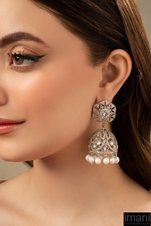 Silver Sparkle Pankhi Jhumka Earrings Fashion Jewellery Imjer-Ef2512Ss 6 Jer Ef2512Silvera Imanistudio.com