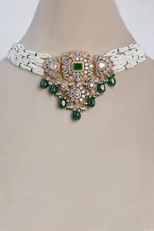 2 Pcs Choker Bridal Set Emerald Green Fashion Jewellery IMJST-W2408EG