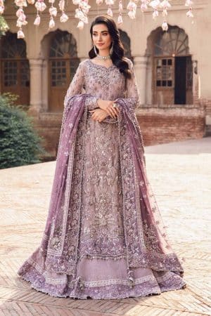 Mariab Couture Wedding Wear Lilac Pure Organza Lehega Set Mbmc-1005Lc