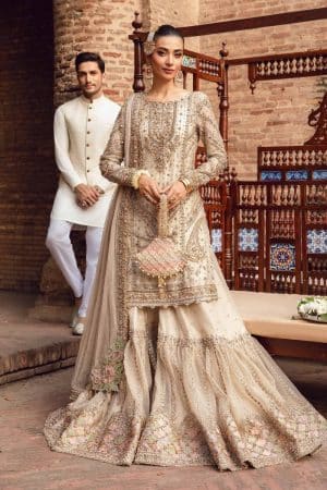 Maria B Couture Wedding Wear Ivory Organza Gharara Set MBMC-1008VR