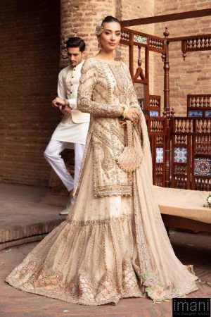 Maria B Couture Wedding Wear Ivory Organza Gharara Set MBMC-1008VR - Imani  Studio