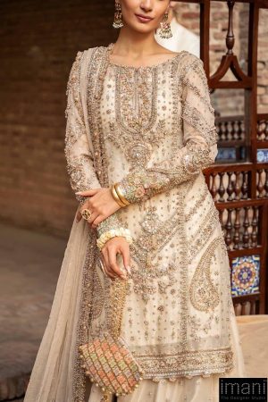Maria B Couture Wedding Wear Ivory Organza Gharara Set Mbmc-1008Vr 10 Mc 1008 Offwhited Imanistudio.com