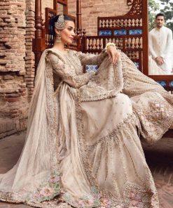 Maria B Couture Wedding Wear Ivory Organza Gharara Set Mbmc-1008Vr 12 Mc 1008 Offwhitef Imanistudio.com