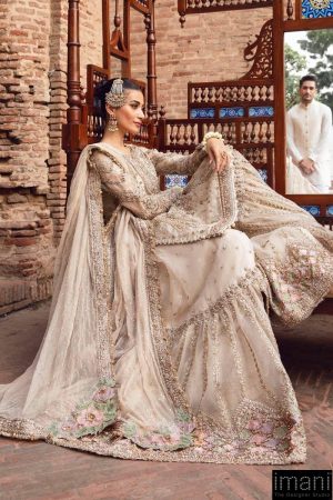 Maria B Couture Wedding Wear Ivory Organza Gharara Set Mbmc-1008Vr 12 Mc 1008 Offwhitef Imanistudio.com