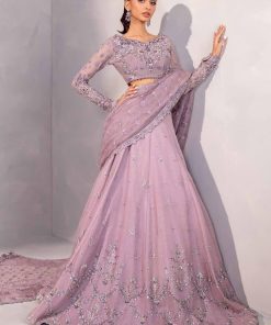Maria B Couture Wedding Wear Dareen Lilac Organza Lehenga Saree MBMC-1010LC