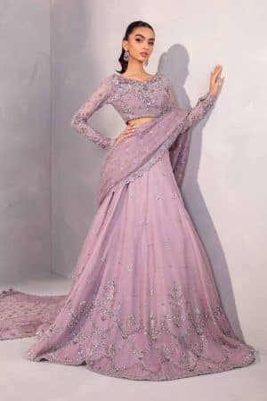 Maria B Couture Wedding Wear Dareen Lilac Organza Lehenga Saree MBMC-1010LC