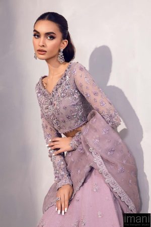 Maria B Couture Wedding Wear Dareen Lilac Organza Lehenga Saree Mbmc-1010Lc 10 Mc 1010Lilacd Imanistudio.com
