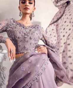 Maria B Couture Wedding Wear Dareen Lilac Organza Lehenga Saree Mbmc-1010Lc 9 Mc 1010Lilace Imanistudio.com
