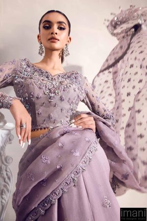 Maria B Couture Wedding Wear Dareen Lilac Organza Lehenga Saree Mbmc-1010Lc 9 Mc 1010Lilace Imanistudio.com