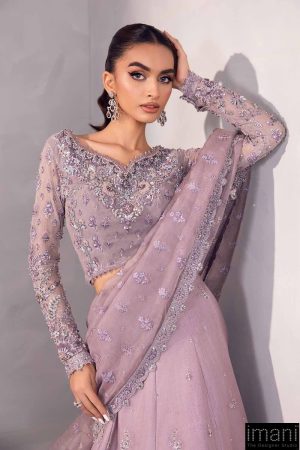 Maria B Couture Wedding Wear Dareen Lilac Organza Lehenga Saree Mbmc-1010Lc 8 Mc 1010Lilacf Imanistudio.com