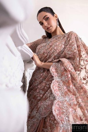 Couture Wedding Wear Solana Peachy Pink Pure Net Saree Mbmc-1011Pp 16 Mc 1011A Peachb Imanistudio.com