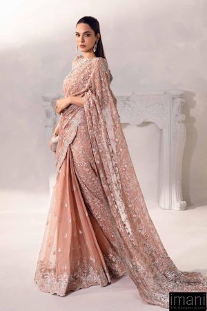 Couture Wedding Wear Solana Peachy Pink Pure Net Saree Mbmc-1011Pp 12 Mc 1011A Peachc Imanistudio.com