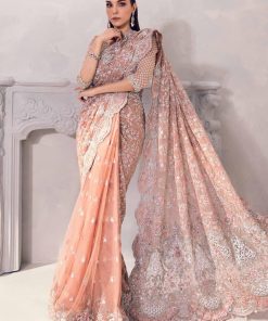 Couture Wedding Wear Solana Peachy Pink Pure Net Saree MBMC-1011PP